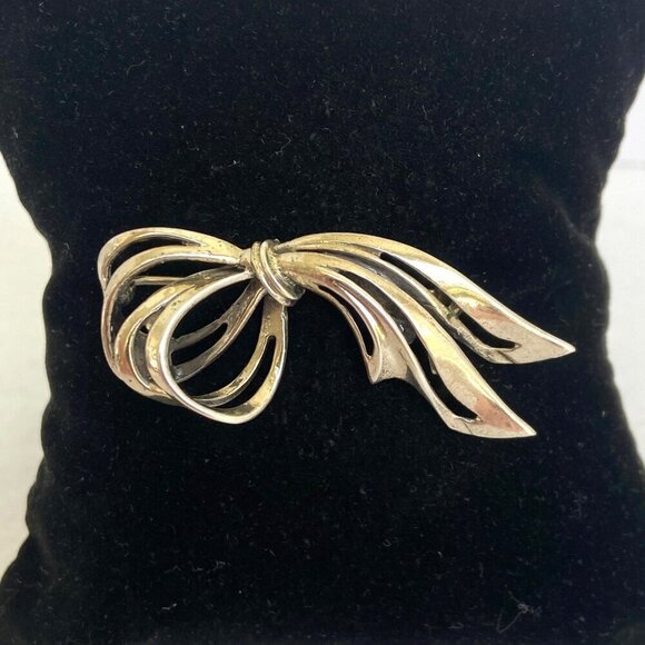 Vintage BEAU Sterling Silver 925 Ribbon Bow Brooch Pin Vintage Brooch - Picture 3 of 16